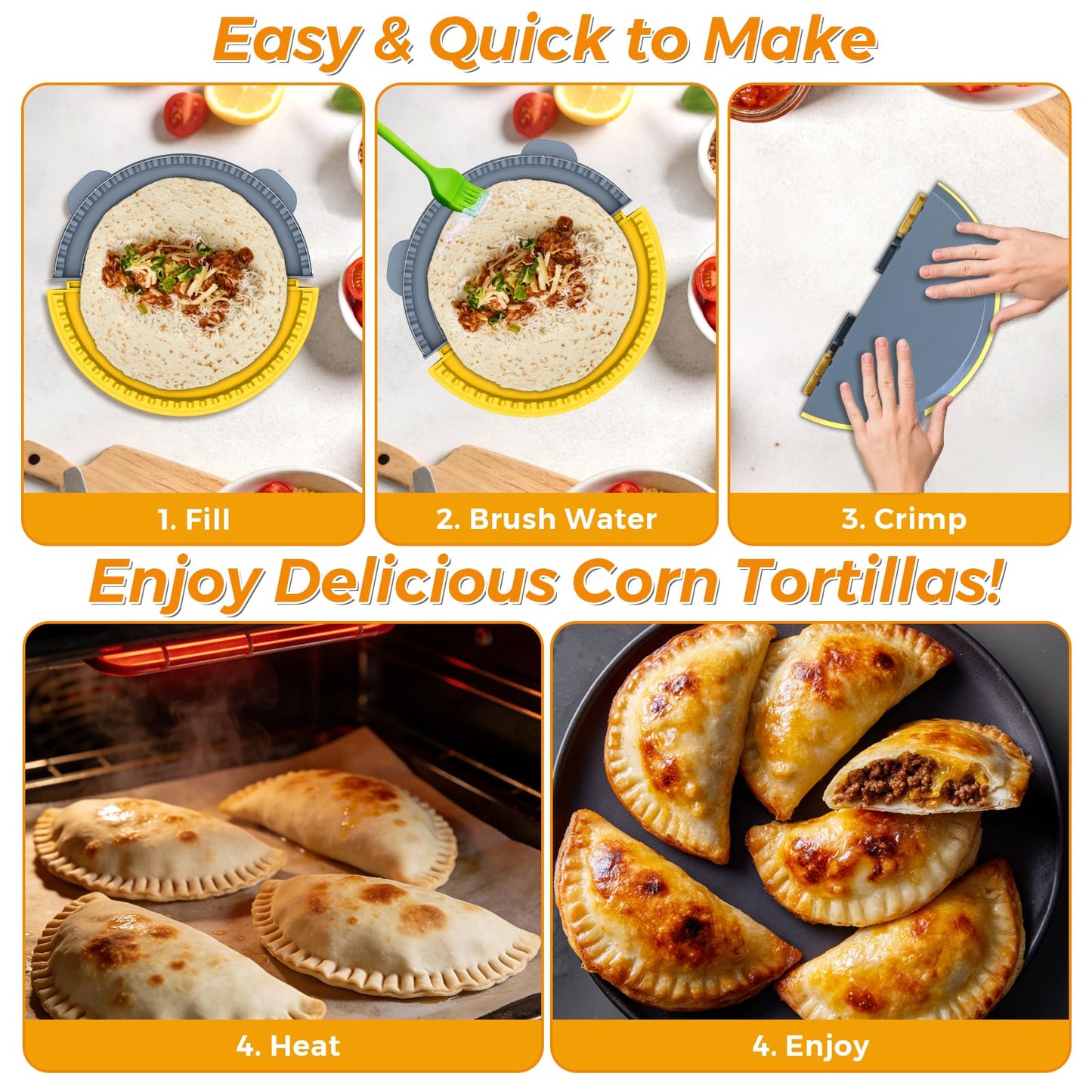 Adjustable 4 In 1 Empanada Maker Press - 4/6/8/10 Inch Large Tortilla Sealer with Steel Cutting Blade,Leak Proof Wave Tooth Design for Wraps,Burritos,Tortilla,Pasties,Pierogi,Pastelitos,Dumplings