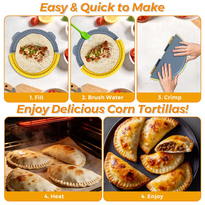 Adjustable 4 In 1 Empanada Maker Press - 4/6/8/10 Inch Large Tortilla Sealer with Steel Cutting Blade,Leak Proof Wave Tooth Design for Wraps,Burritos,Tortilla,Pasties,Pierogi,Pastelitos,Dumplings