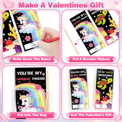 SpringFlower Valentines Day Cards Gift Classroom Exchange,24 Pack Scratch Art Books,Valentines Gift Classroom Exchange Prizes Party Favors Supply, Valentines Scratch Art Toys For Kids