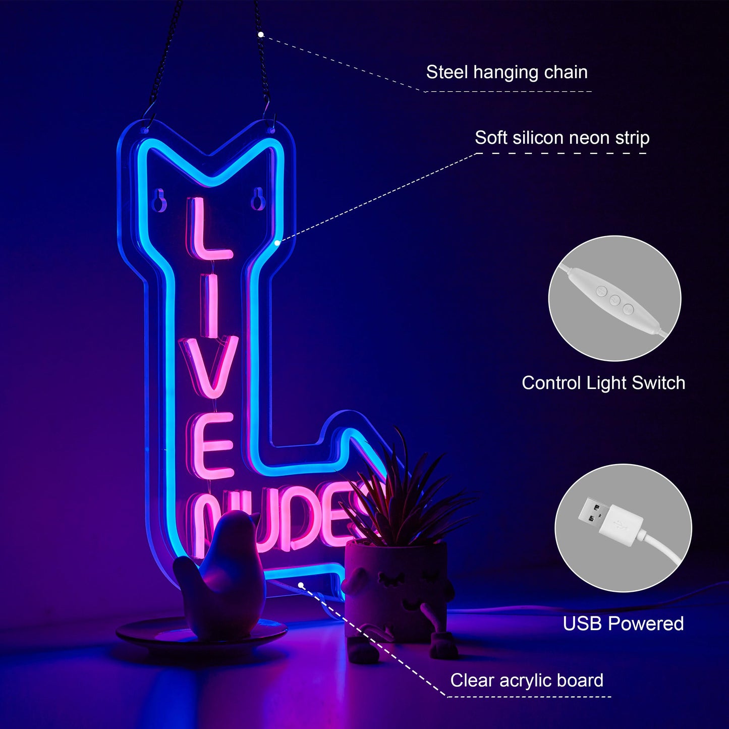 Neon Signs Girls Beer Bar Home Art Neon Light LED Neon Lights Sign with Dimmer for Bedroom Office Hotel Pub Cafe Recreation Room Man Cave Wall Sign Decor(Pink)
