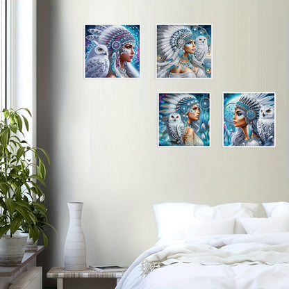 KUFWKEY 4pcs/set11.8x11.8 inch,Native Woman,Diamond Art Kits for Adults,5D DIY Special Shape,Crystal Partial Diamond Painting kit,Sparkling Gem Art,Diamond Mosaic Art kit for Beginners,Home Decor
