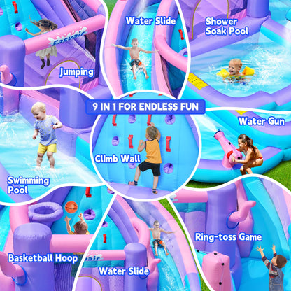 Easyair Inflatable Bounce House Water Slide Combo, Blow Up Water Slides for Backyard, Kids Jumper with Climbing Wall, Basketball Hoop, Splash Pool with Blower