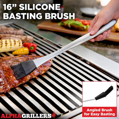 Alpha Grillers Grilling Accessories - Ultimate BBQ Tool Set with Spatula, Fork, Brush & Tongs - Perfect Gifts for Men