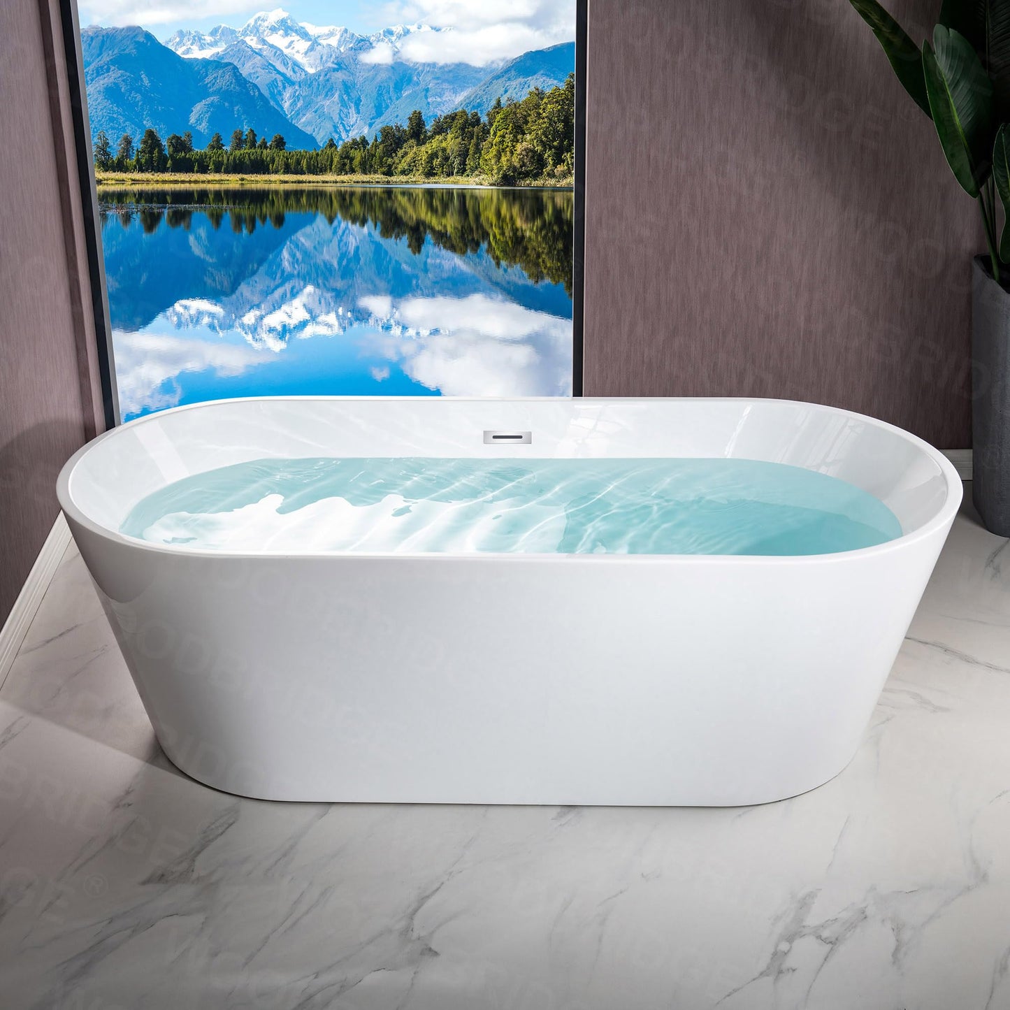 WOODBRIDGE 71" Acrylic Freestanding Bathtub Contemporary Soaking White Tub with Chrome Overflow and Drain,B1701-C