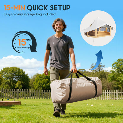 SPECRAFT Canvas Bell Tent for Camping, Waterproof Glamping Yurt Tent with Canopy & Stove Jack, Breathable Mesh 4-Season Family Shelter for Outdoor Camping, Parties, 8–10 Person