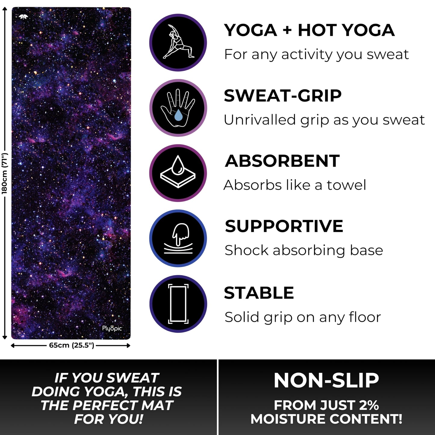 Plyopic. All In One Yoga Mat | Luxury Sweat-Grip Mat/Towel Combo | Ideal for Yoga, Hot Yoga, Bikram, Pilates, Workout & Exercise | Eco-Friendly Natural Rubber