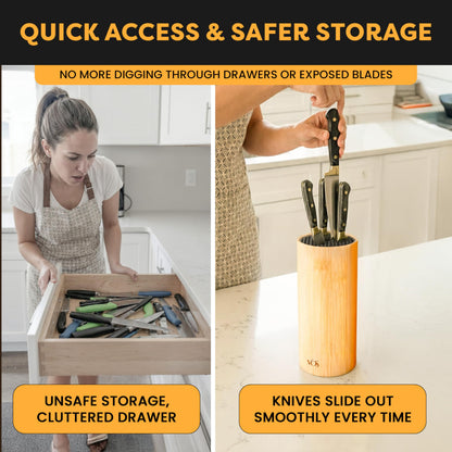 Vos Universal Knife Block - Countertop Knife Block Without Knives - Knife Holder with Non-Slip Base Sturdy Knife Organizer - Space Saving Knife Stand, Sleek & Modern Knife Rack - Bamboo