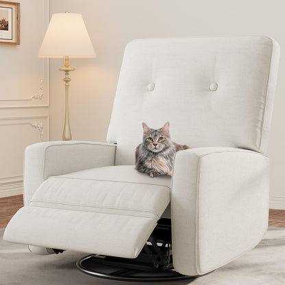 IDEALHOUSE Recliner Chair, 360° Swivel Rocking Glider Chair for Adults with Adjustable Backrest & Footrest, Cozy Linen Upholstered Armchair for Living Rooms, Bedrooms, Apartments, Beige