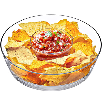 Amazing Abby - Charlie - Plastic Chip and Dip Bowl, Clear Serving Platter, Unbreakable Party Appetizer Tray, BPA-Free, Dishwasher-Safe, Great for Chips, Salsa, Veggies, Snacks, and More