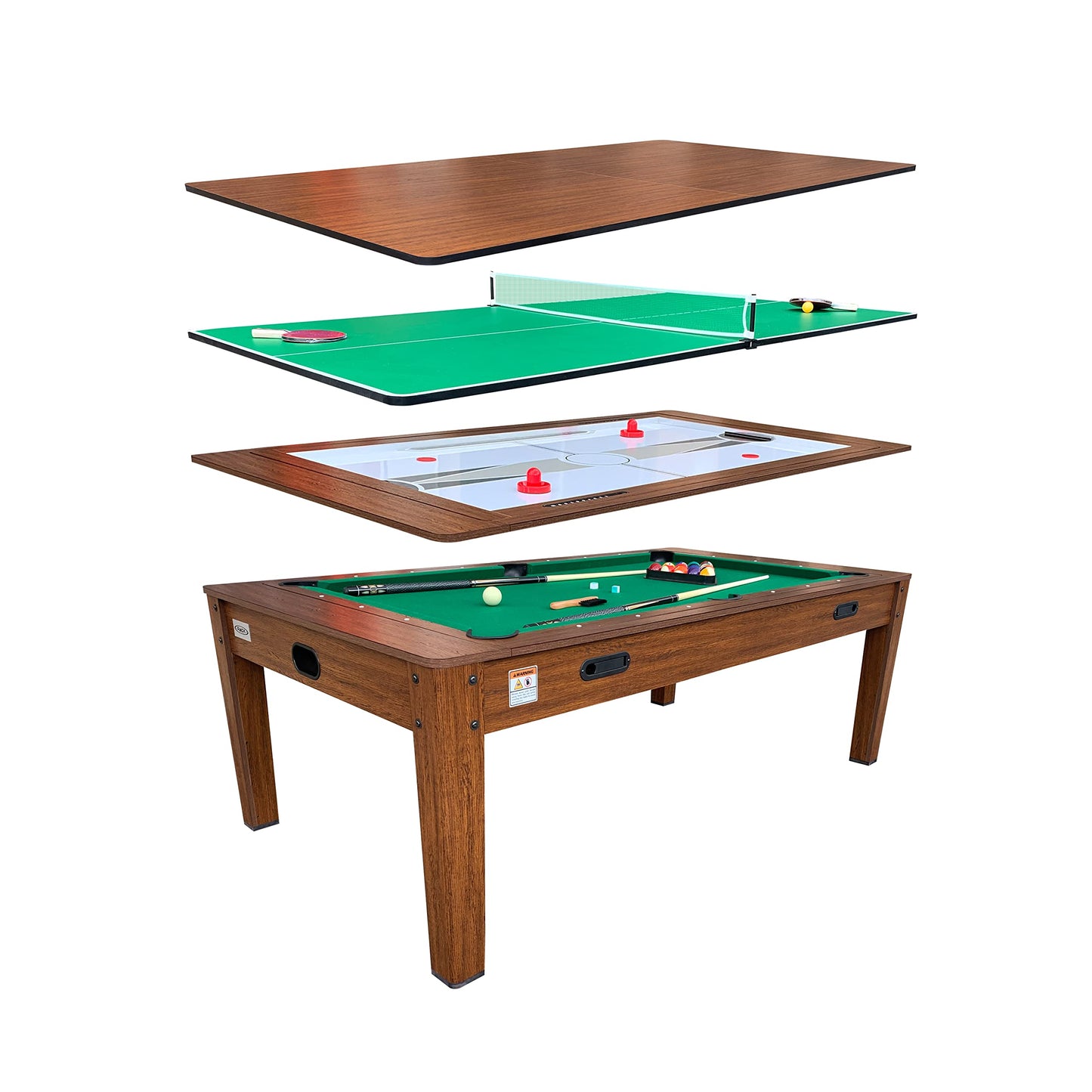 RACK Luxor 7.5-Foot 4-in-1 Multi-Game Swivel Billiard/Pool Table (Green Felt Without Bench) – Pool Table, Table Tennis, Air Hockey & Dining Table – Portable Multi Game Table for Adults & Kids