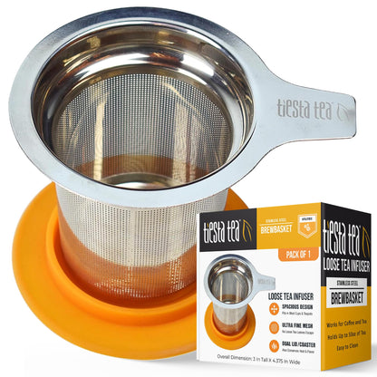 Tiesta Tea Brewbasket Stainless Steel Infuser Basket for Mother's Day Loose Leaf, Reusable Fine Mesh Strainer for Hot & Iced Drinks, Loose Leaf Steeper, Single Cup Tea Diffuser, Holds 5 Ounces