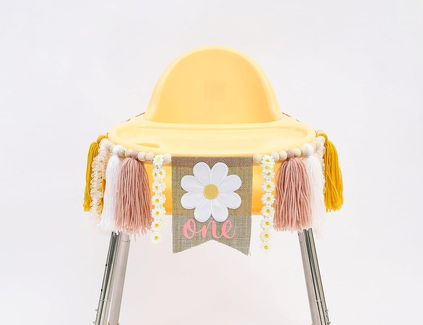 1st Daisy Garland Highchair Banner - Birthday Party Decorations,Girl Birthday Decor Cake Smash,Tassel Daisy One High