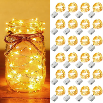24 Pack [3 7ft 20 Fairy Lights Battery Operated Modes] LED Mini Twinkle String Lights Waterproof Silver Wire Firefly