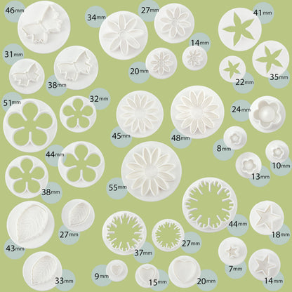Bakerpan Fondant Tools Set, 47 Pcs Fondant Cake Decorating Supplies, Rolling Pin for Fondant, Gumpaste, Sugar Paste, Fondant Roller, Smoother, Fondant Cutters