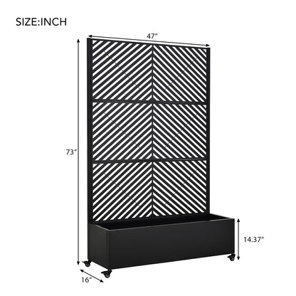 KEIKI 73"x47"x16" Planter Trellis Box with Wheels & Drain Plug, Outdoor Resin Raised Garden Bed for Climbing Plants, Large Weather-Resistant Design, Black