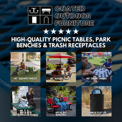COATEDOUTDOORFURNITURE Coated Outdoor Furniture Heavy-Duty Outdoor Bench Thermoplastic Coated, Expanded Metal, Commercial-Grade Seating, Made in America (Surface with Back, 6 Ft, Black)