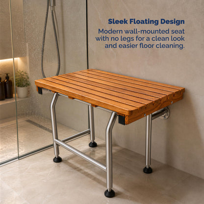Teak Shower Seat Bench with Drop Down Legs – ADA Compliant Folding Teak Shower Bench, Wall Mounted Fold Up Bath Seat, 400 lb Capacity, Waterproof Teak Wood (24 Inches)