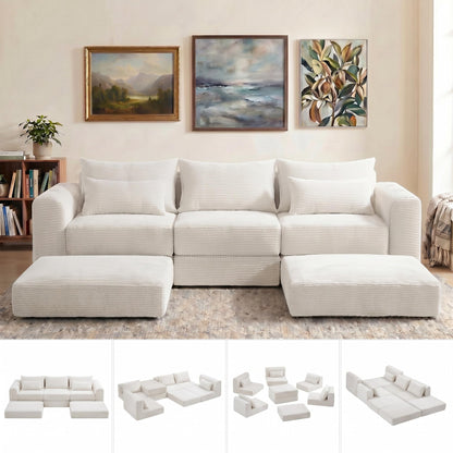 Trygoal 100" Sectional Boneless Couches Set for Living Room, Movable L Shaped Upholstered Modular Couch with 5 Pillows, DIY Combination Cloud Sofa for Apartment & Bedroom, White