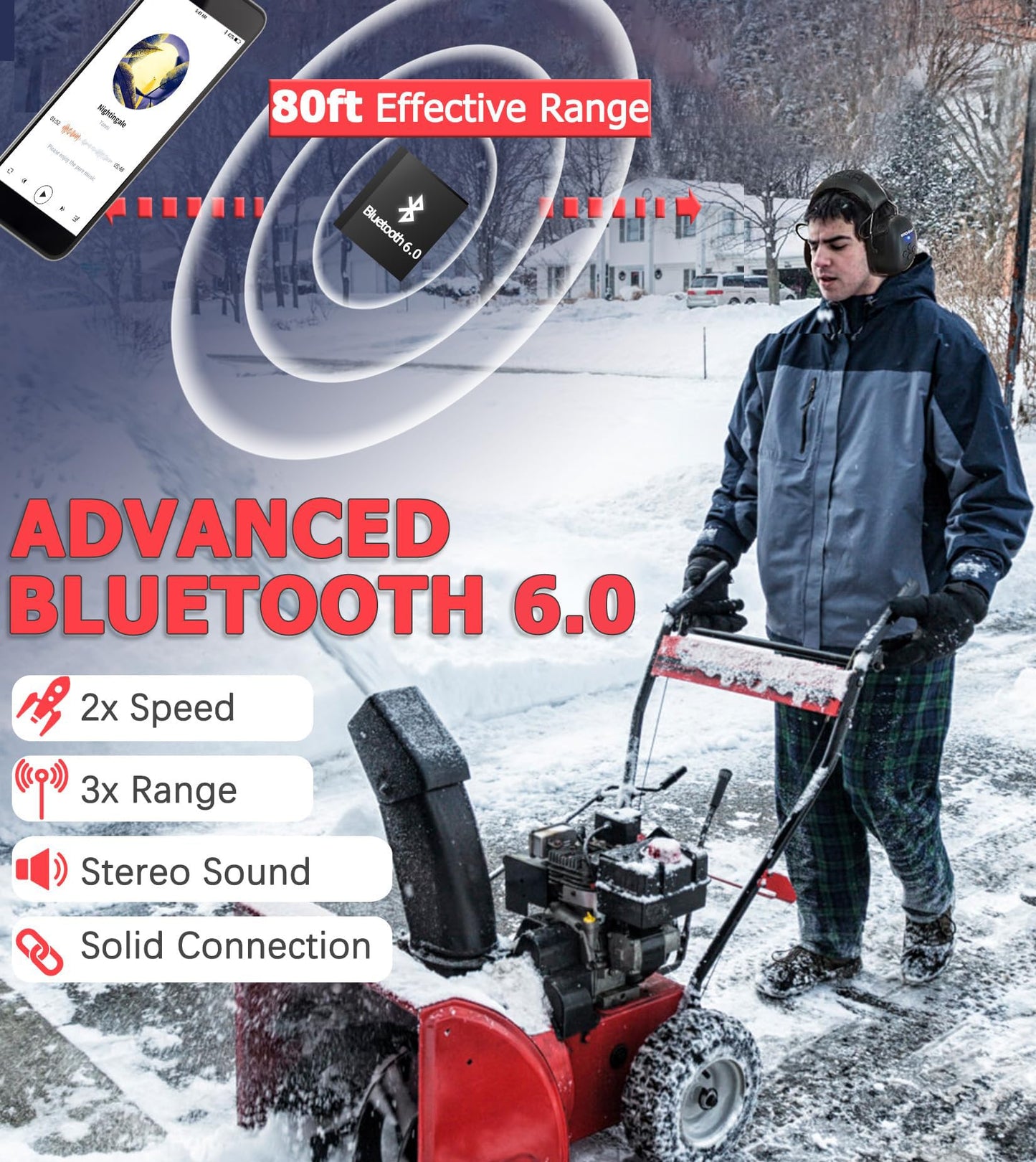 PROHEAR 037 Bluetooth 6.0 Hearing Protection Headphones with Rechargeable 1500mAh Battery, 30dB SNR Safety Noise Reduction Ear Muffs 120H Playtime for Mowing, Workshops, Snowblowing - Black