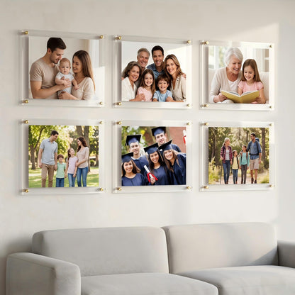 Kalami 11x14 Acrylic Wall Mount Picture Frame Self Adhesive, No Drill Holes Floating Frameless Clear Photo Frame for Diploma Certificate Degree Document Display Gallery Wall-Full Frame is 12x15