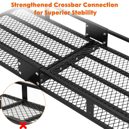 Garvee 60x24x6 Hitch Carrier for 2 Inch Receiver, 500LB Capacity Hitch Mount Rack with Folding Cargo Basket, Rust-Resistant Coat