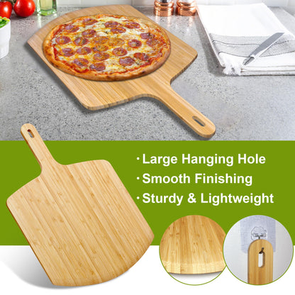 TUOCON Pizza Peel 12 inch 2 pack Bamboo Wood Pizza Paddle Pizza Peels Pizza Server for Ooni Oven Accessory Pizza Spatula Baking Homemade Cheese Bread Turner Pizza Pre board Pizza Tools Gift