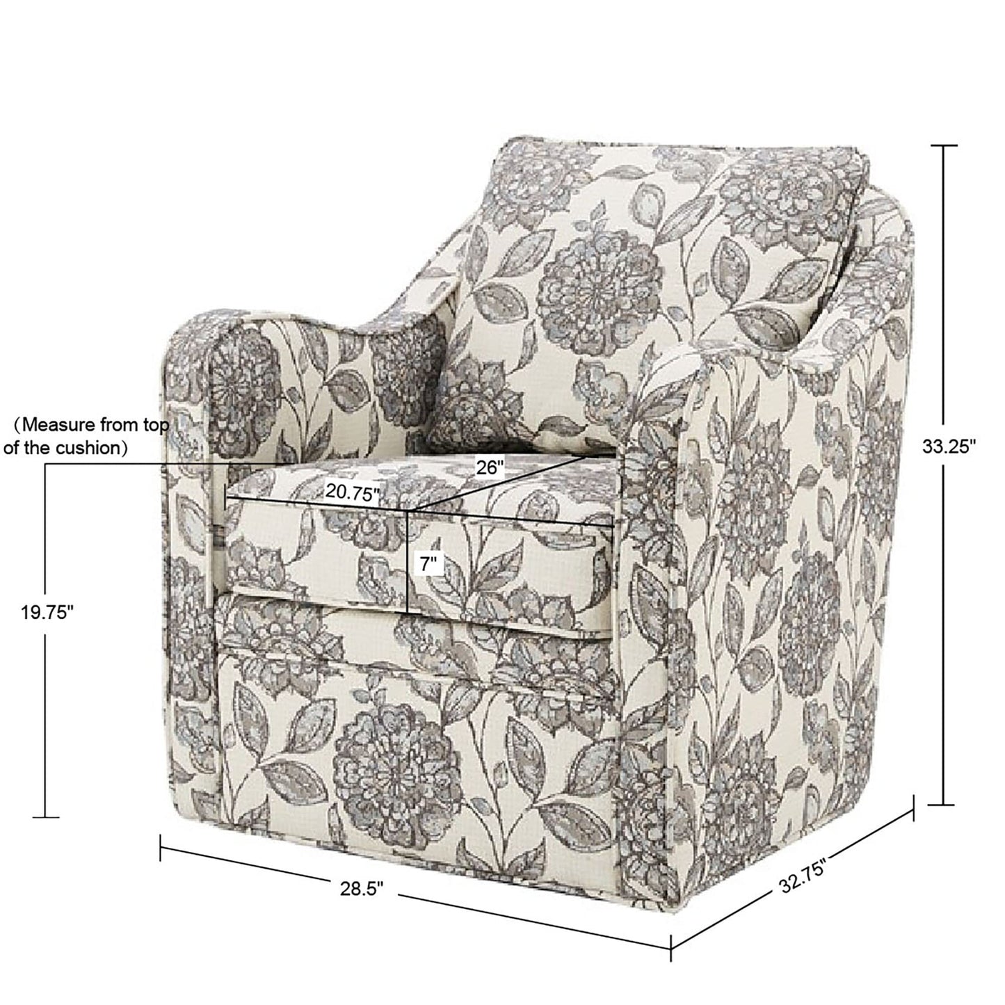 Madison Park Brianne Upholstered Swivel Curved Armchair 360 Degree Accent Chair with Metal Base Stand, Pillowback Support, Slub Weave, Wide Seat for Nursery or Living Room Fully Assembled, Multi