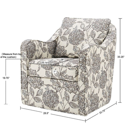 Madison Park Brianne Upholstered Swivel Curved Armchair 360 Degree Accent Chair with Metal Base Stand, Pillowback Support, Slub Weave, Wide Seat for Nursery or Living Room Fully Assembled, Multi
