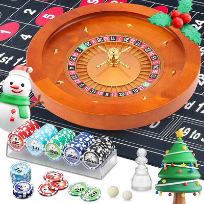 Proshine 18" Wooden Roulette Wheel Set with 47.2 * 23.6” Roulette Tablecloth 100pcs Poker Chips Roulette Win Marker Dual Balls Casino Game Sets Smooth Rotation Roulette Wheel for Family & Party Fun