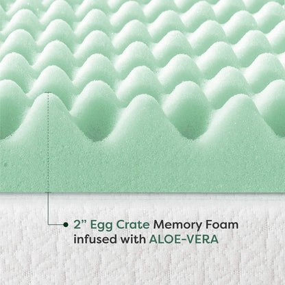 Best Price Mattress 2 Inch Egg Crate Memory Foam Topper with Aloe Infusion, CertiPUR-US Certified, Twin XL, Green