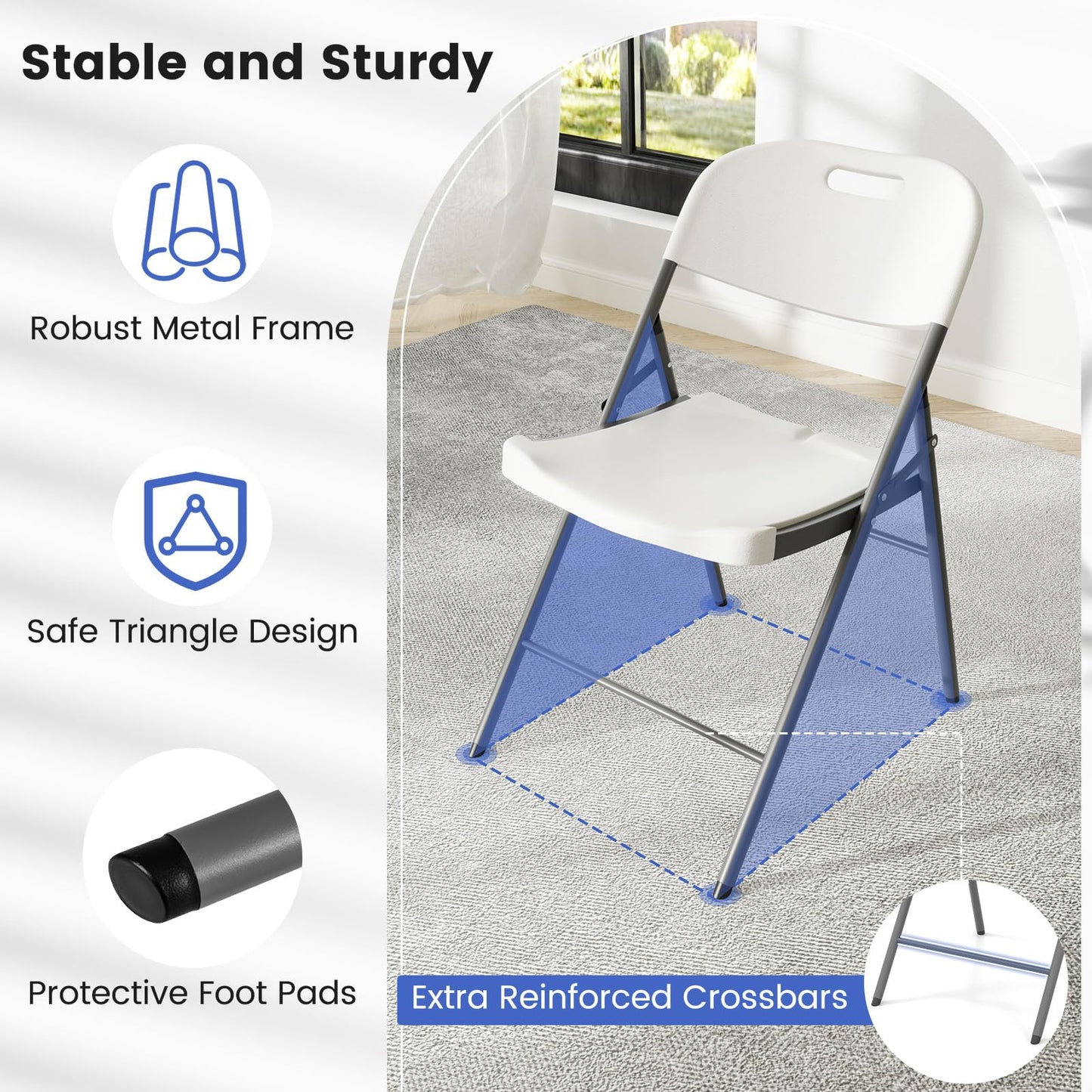 GOFLAME 12 Pack Folding Chairs, Heavy Duty Plastic Dining Chairs with Metal Frame, Portable Commercial Seats for Home Office, Indoor Outdoor Dining, Wedding, Party, Patio