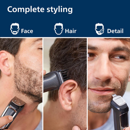 Norelco Philips Multigroom 3000 Series, All-in-One Trimmer, Beard Trimmer and Hair Clipper, 15-Piece Men's Grooming Kit for Head, Beard, Face, Nose, Ears, No Blade Oil Needed, Soft Pouch, MG3770/40