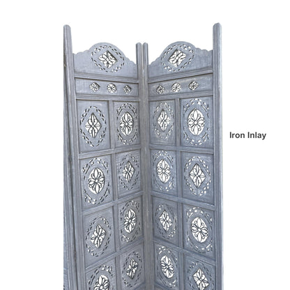 Hand Crafted 4-Panel Wood Divider, Multi-Panel Privacy Screen (Box Floral)