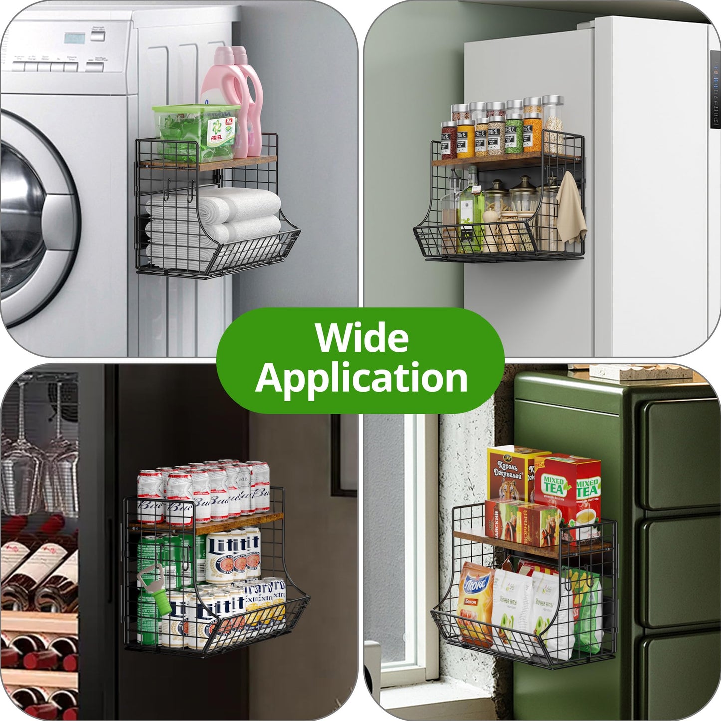 HIPLIYS Magnetic Shelf for Fridge with Wood Lid, Fruit Potato and Onion Storage Bins, Pantry Organizers and Storage, Strong Magnetic Spice Rack for Refrigerator, Kitchen Counter and Laundry Room