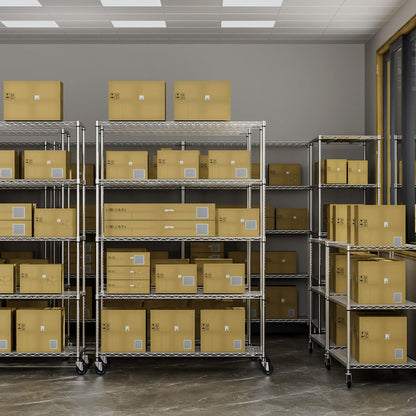 5 Tier 6000lbs Capacity NSF Metal Shelf Wire Shelving Unit, Heavy Duty Adjustable Storage Rack with Wheels & Shelf Liners for Commercial Grade Utility Steel Storage Rack, Chrome - 82"H x 48"L x 24"D