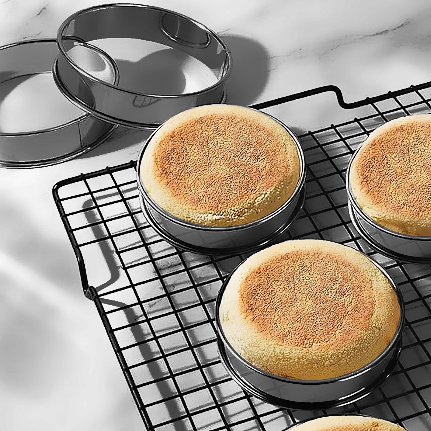 LVYKING 8Pcs Crumpet Rings English Muffin Rings, 3.75 Inch Stainless Steel Nonstick Egg Tart Rings, Round Cake Mold for Food Making, Black