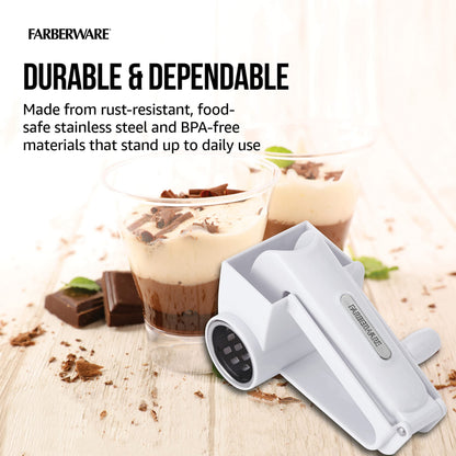 Farberware Professional Rotary Grater with Fine Etched Stainless Steel Drum, 4.33x5.51x3.54 Inch, White
