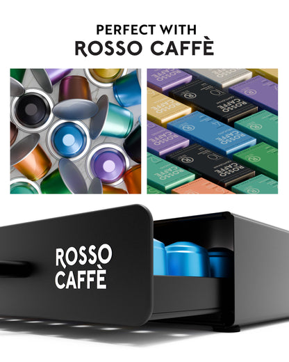 ROSSO CAFFÈ Coffee Capsule Drawer Organizer Compatible with Nespresso Original Machines, Holds 45 Capsules, Space-Saving Countertop Storage, Sleek Design