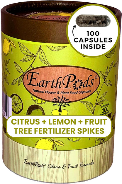 100 EarthPods Organic Fruit Tree & Citrus Fertilizer Spikes Plant Food Capsules - Made in USA