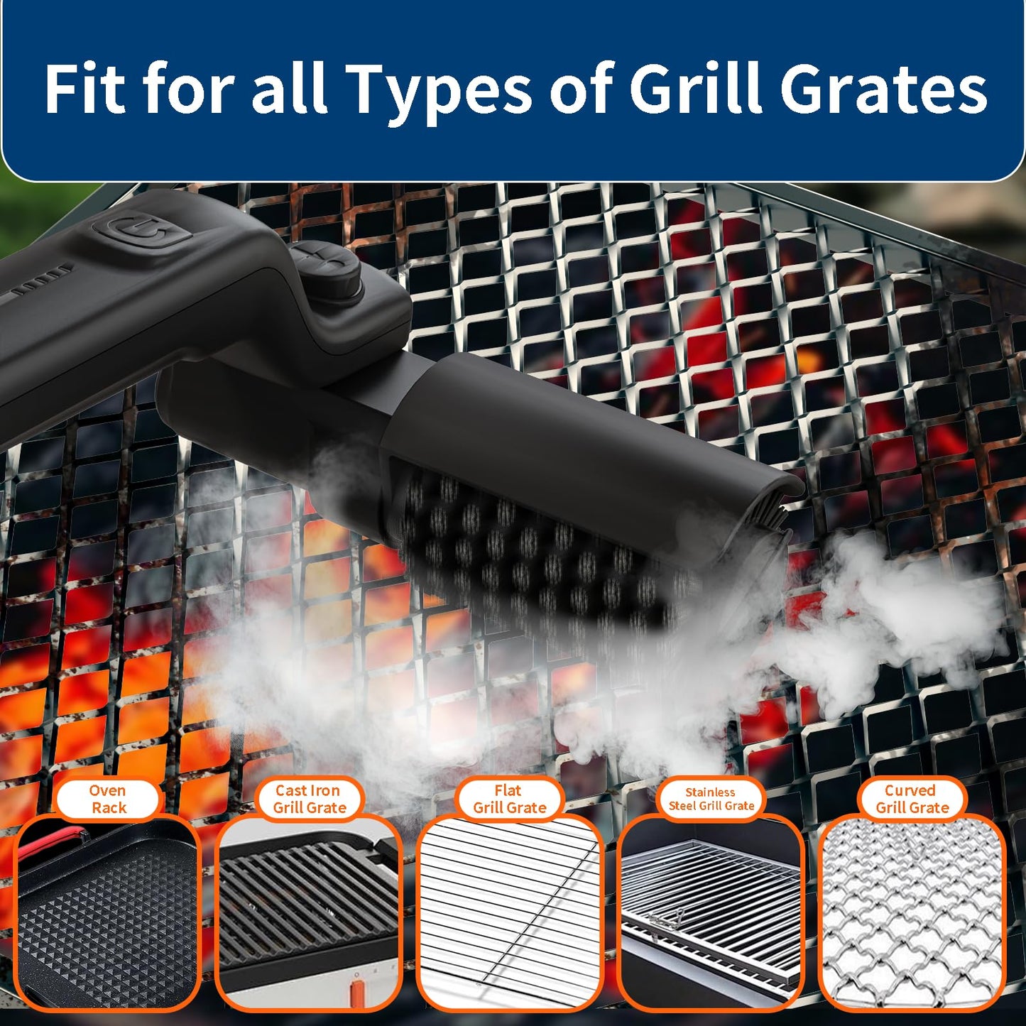 Electric Grill Brush Rechargeable, 3 Powerful Speed BBQ Grill Brush for Outdoor Grill, 180° Adjustable, Stainless Steel Rotary Brush Head, Automatic Grill Cleaning Brush for Camping Outdoor Grill