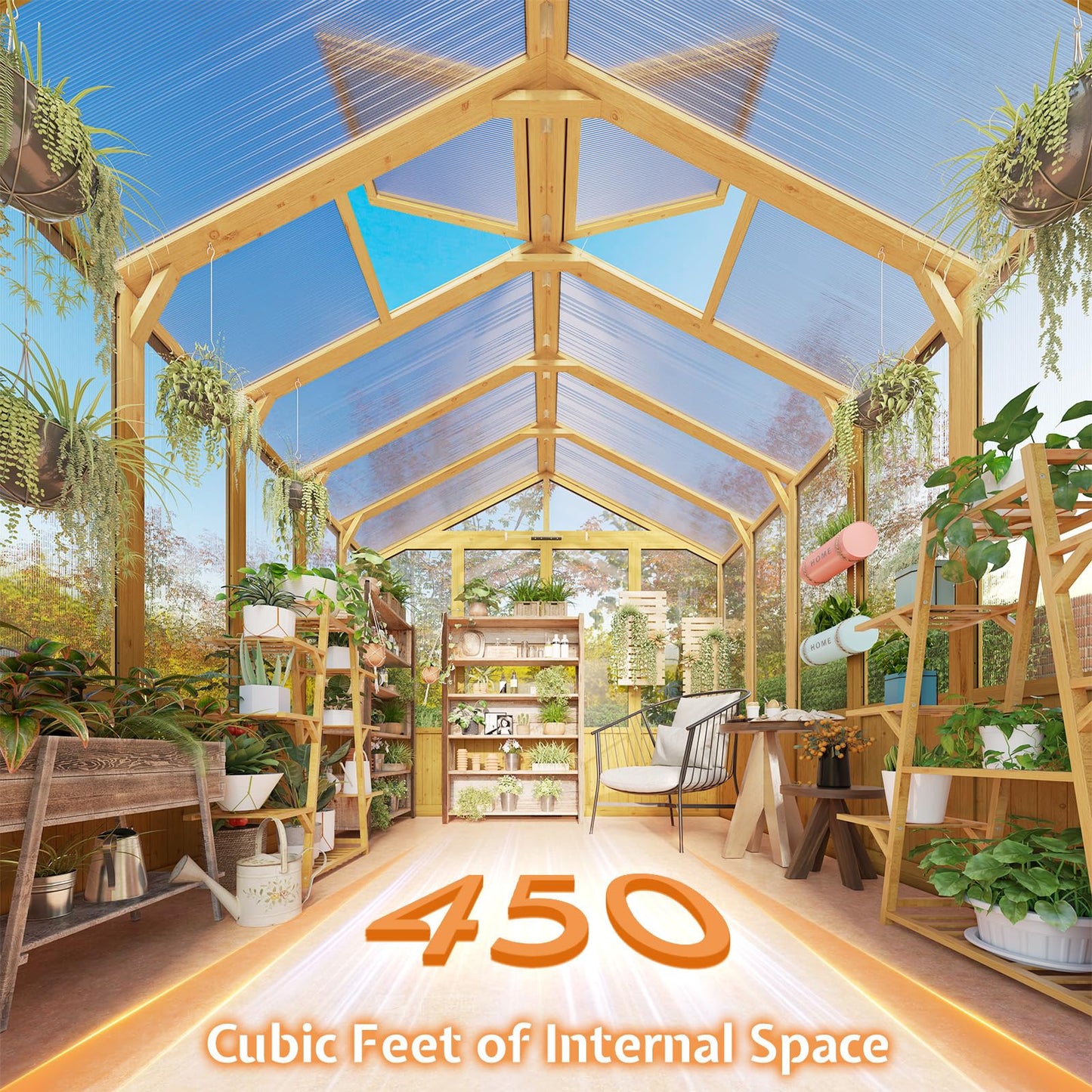 Jocisland 8x9.5x7.5 Ft Wooden Greenhouse, Pre-Assembled Solid Cedar Frame, Walk-in Design, Lockable Door, Adjustable Roof Vents, Polycarbonate Panels for Outdoor, Garden, Backyard