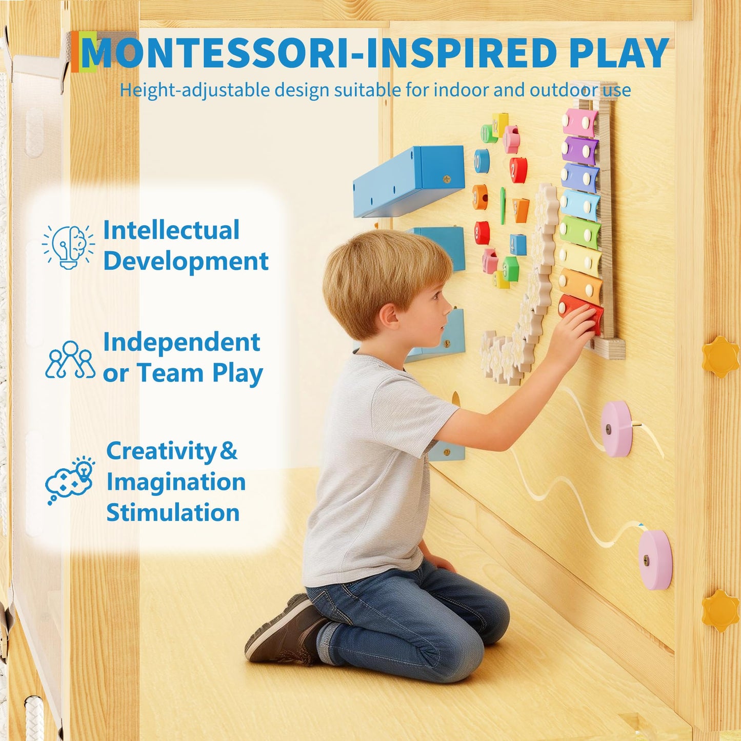 Jungle Gym with Slide, Rock Wall, Wood ＆ Rope Ladder, Monkey Bars, Gym Rings