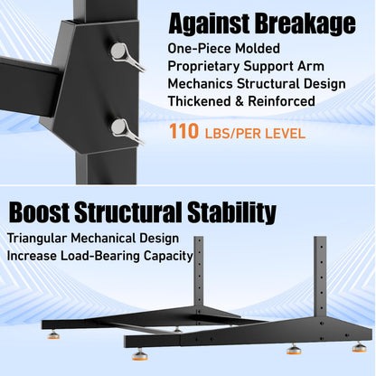 AlloyLake 4-Tier Freestanding Kayak Rack, Pro-Grade Heavy Duty Outdoor Storage for 4 Boats, 440 lbs Max Capacity, Rust-Proof 304 Stainless Steel Hardware (Black)