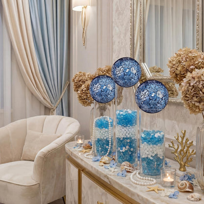 Qinyoung Blue 8 Pcs Decorative Ball for Bowls, 3'' 4'' Glass Mosaic Sphere Decorative Orbs for Centerpiece Bowls Vase Fillers, Wedding, Party, Coffee Table & Home Decor