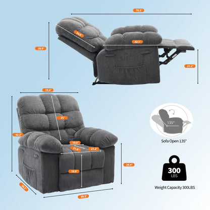 Garvee Manual Recliner Chair,Ergonomic Overstuffed Breathable Fabric Reclining Chair with Side Pockets,q235 Steel Frame Lazy Boy Recliner Single Sofa for Living Room Bedroom
