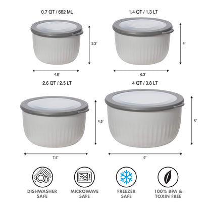 Oggi Prep, Store & Serve Plastic Bowl w/See-Thru Lid- Dishwasher, Microwave & Freezer Safe, (2.6 qt) Lt Gray w/Dk Gray Lid