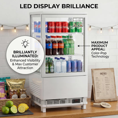 IDEALHOUSE 2.0 Cu.Ft. Countertop Bakery Display Refrigerator with LED Lighting, Rear Sliding Door, Air-Cooling, and Automatic Defrost for Cafes and Restaurants, White