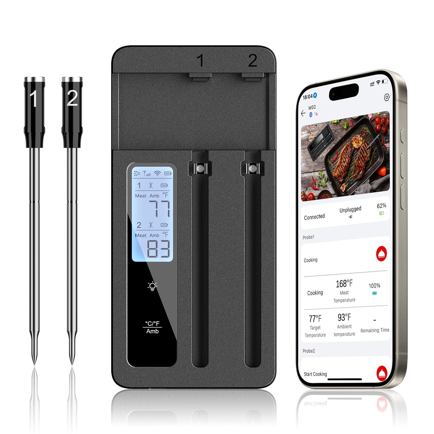 Smart Wireless Meat Thermometer with Dual Probes, Bluetooth & WiFi Combo, Remote Monitoring & Smart Alerts for BBQ, Grill, Smoker, Oven, Air Fryer