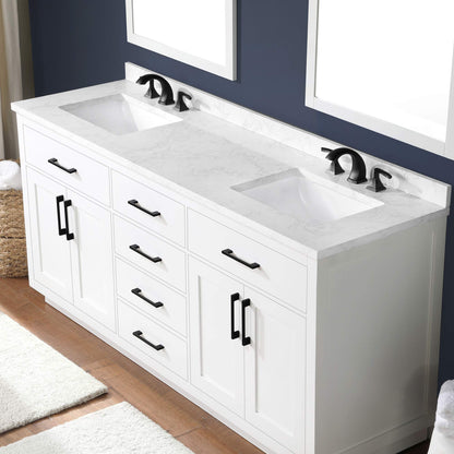 OVE Decors Athea 72" Double Undermount Sink Bathroom Vanity with Cultured Marble Countertop, Backsplash, Power Bar, in White Finish