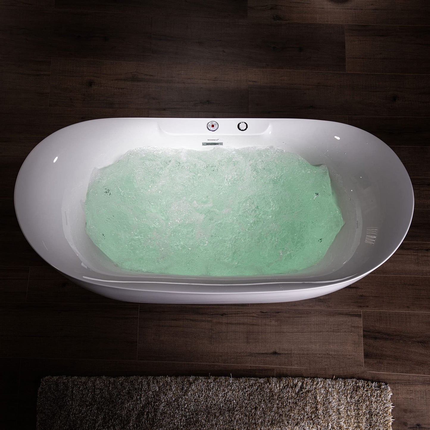 WOODBRIDGE 72" x 35-3/8" Whirlpool Water Jetted and Air Bubble Freestanding Heated Soaking Combination Bathtub with LED control panel, BJ400